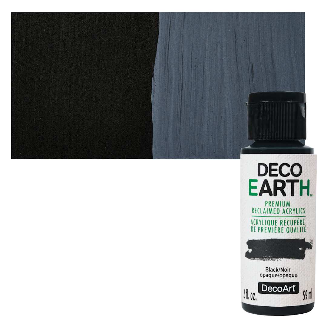 Open in modal - DecoArt DecoEarth Premium Reclaimed Acrylic Paint - Black, 2 oz bottle with swatch