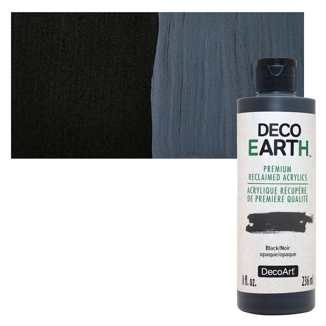 Open in modal - DecoArt DecoEarth Premium Reclaimed Acrylic Paint - Black, 8 oz bottle with swatch