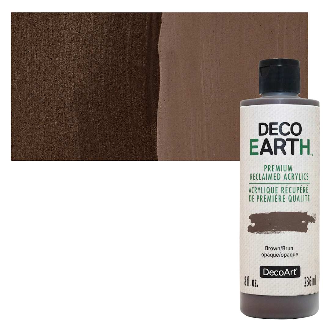 Open in modal - DecoArt DecoEarth Premium Reclaimed Acrylic Paint - Brown, 8 oz bottle with swatch
