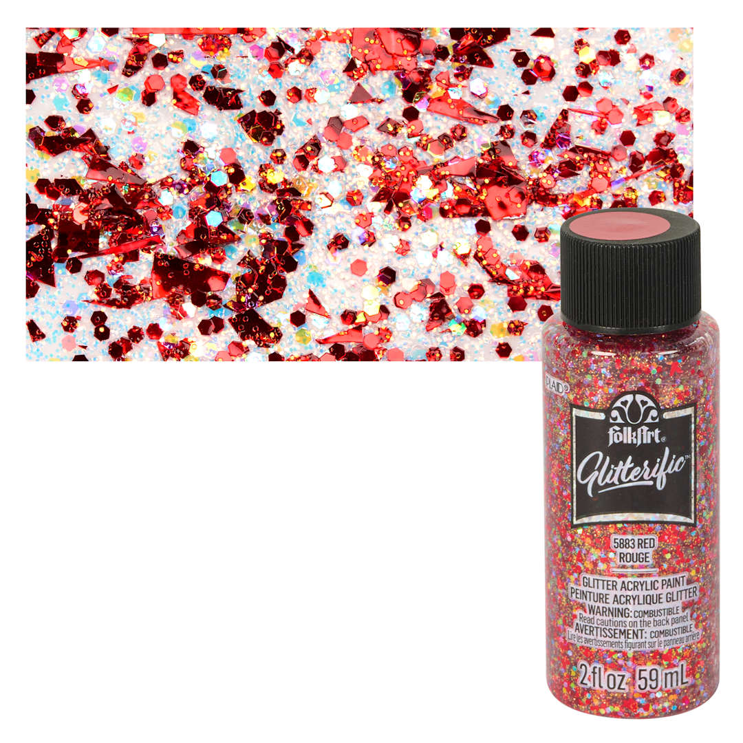 Open in modal - FolkArt Glitterific Acrylic Paint - Red - Bottle and Swatch