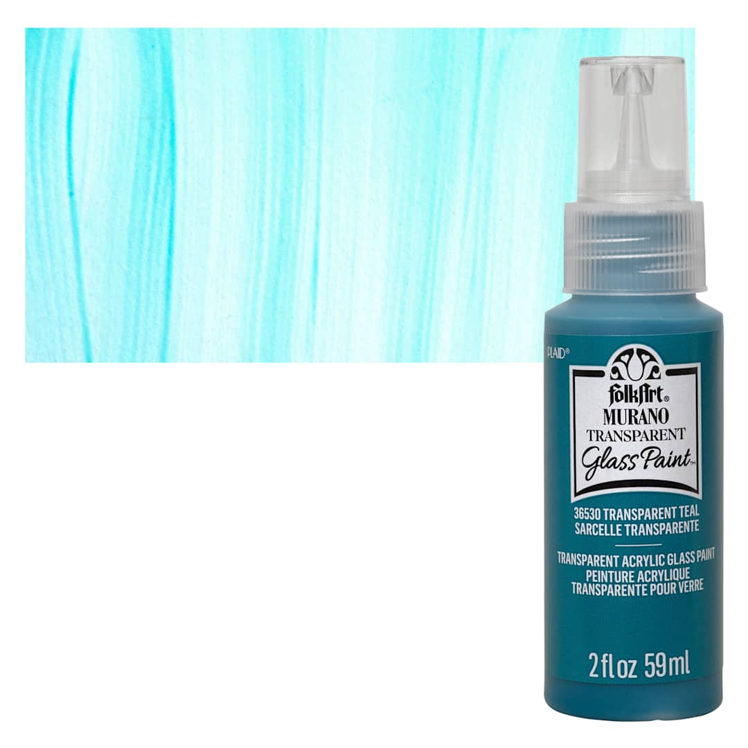 Open in modal - FolkArt Murano Glass Paint - Teal, 2 oz bottle and swatch