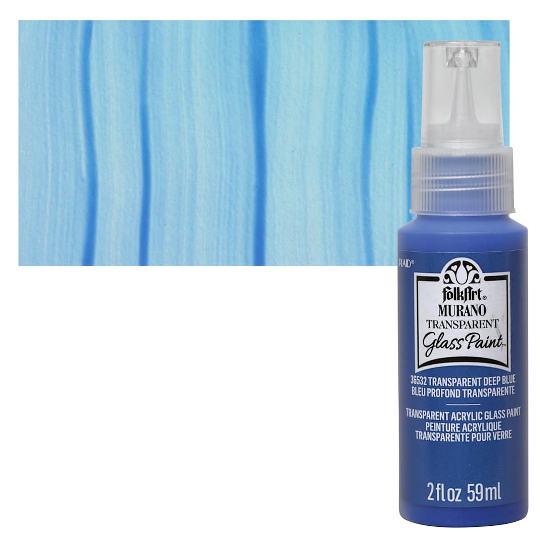 Open in modal - FolkArt Murano Glass Paint - Deep Blue, 2 oz bottle and swatch