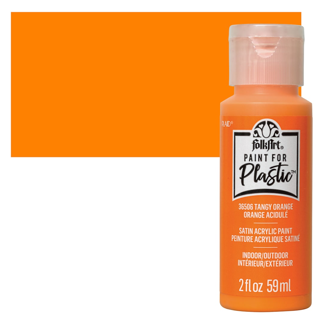 Open in modal - FolkArt Paint for Plastic - Tangy Orange, 2 oz bottle and swatch