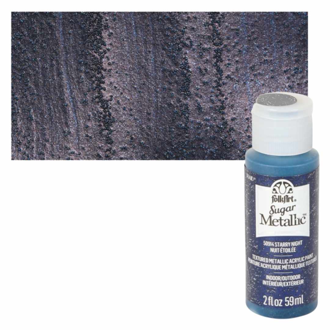Open in modal - Plaid FolkArt Sugar Metallic Acrylic Paint - Starry Night - Bottle and Swatch
