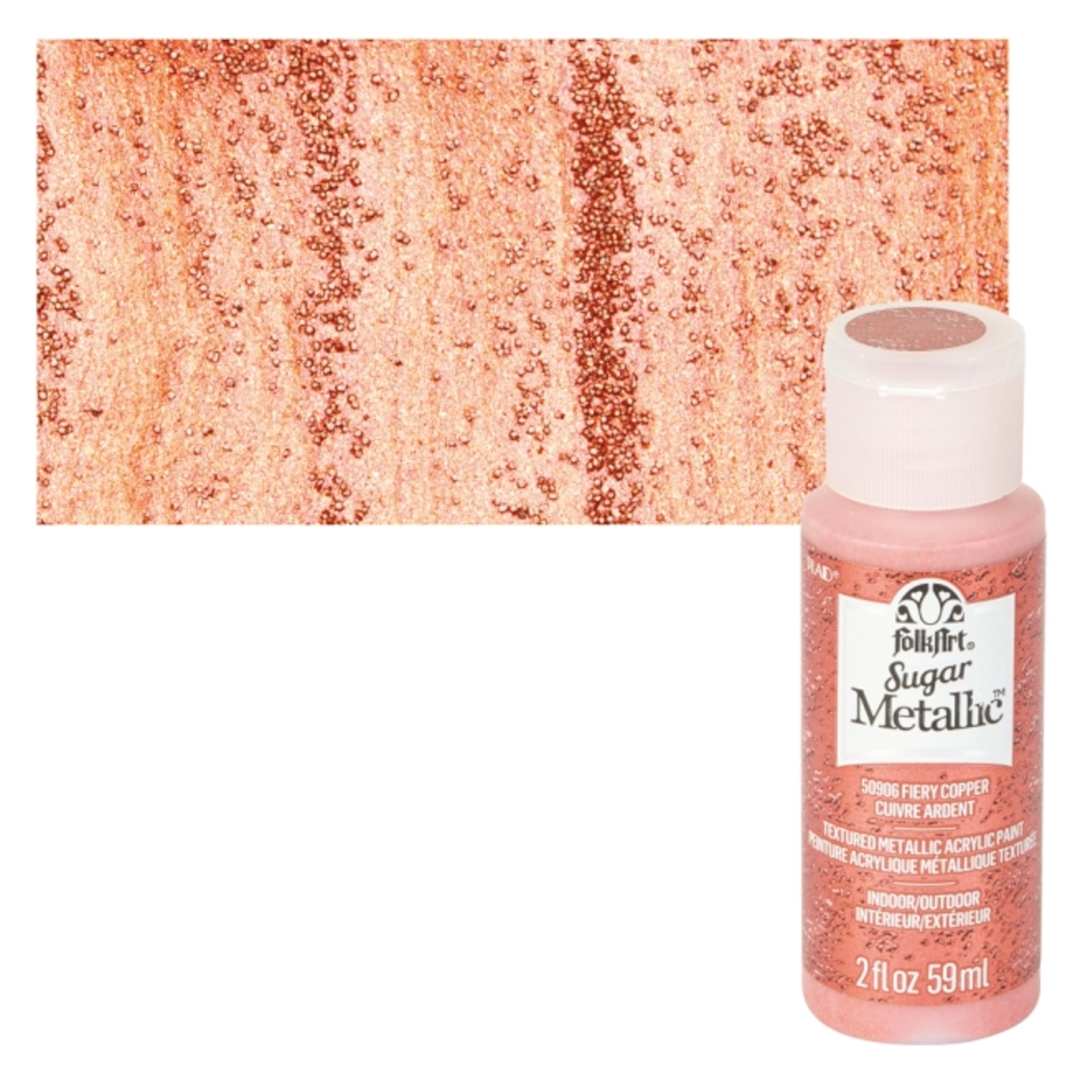 Open in modal - Plaid FolkArt Sugar Metallic Acrylic Paint - Fiery Copper - Bottle and Swatch
