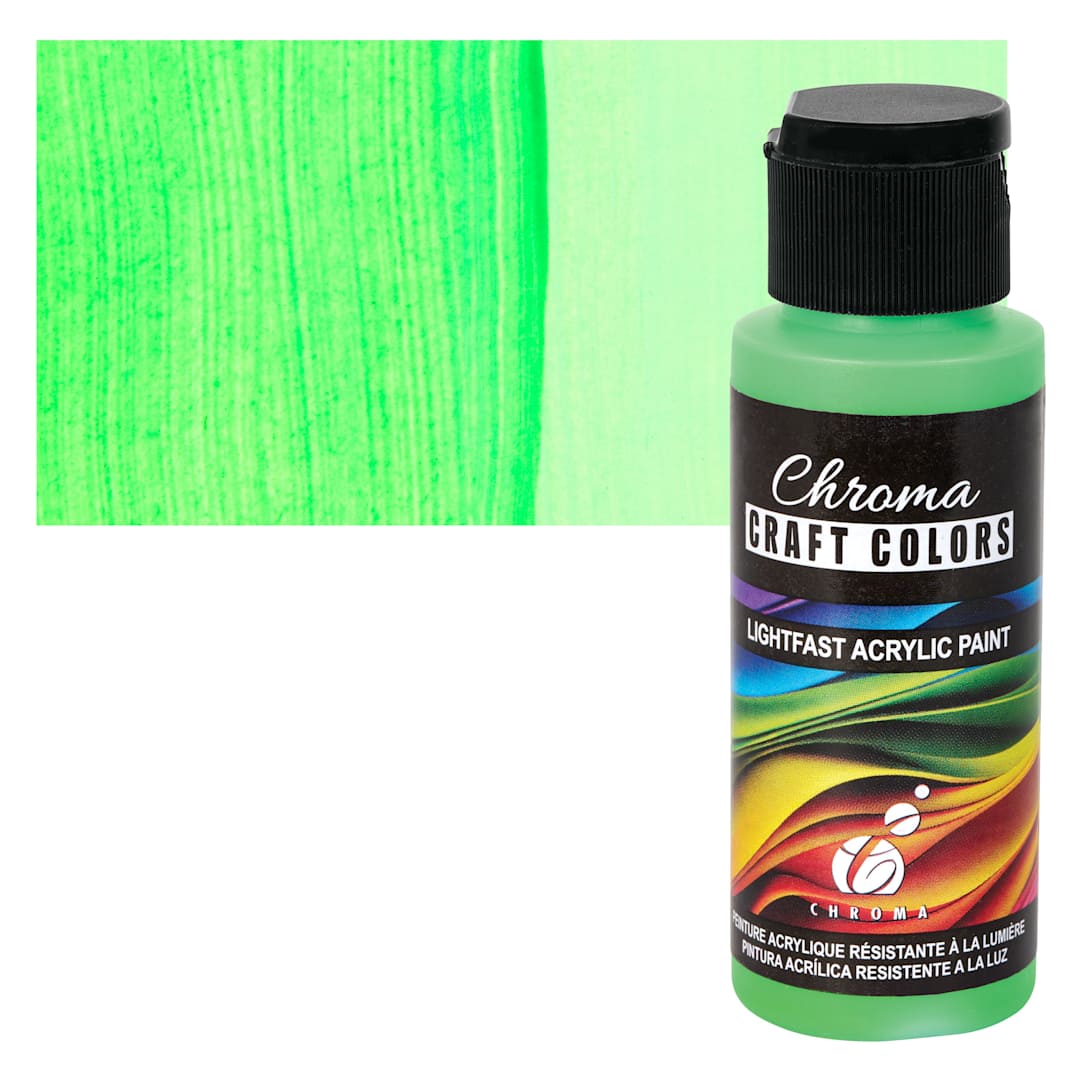 Open in modal - Chroma Craft Colors Acrylic Paint - Neon Alien, swatch and bottle