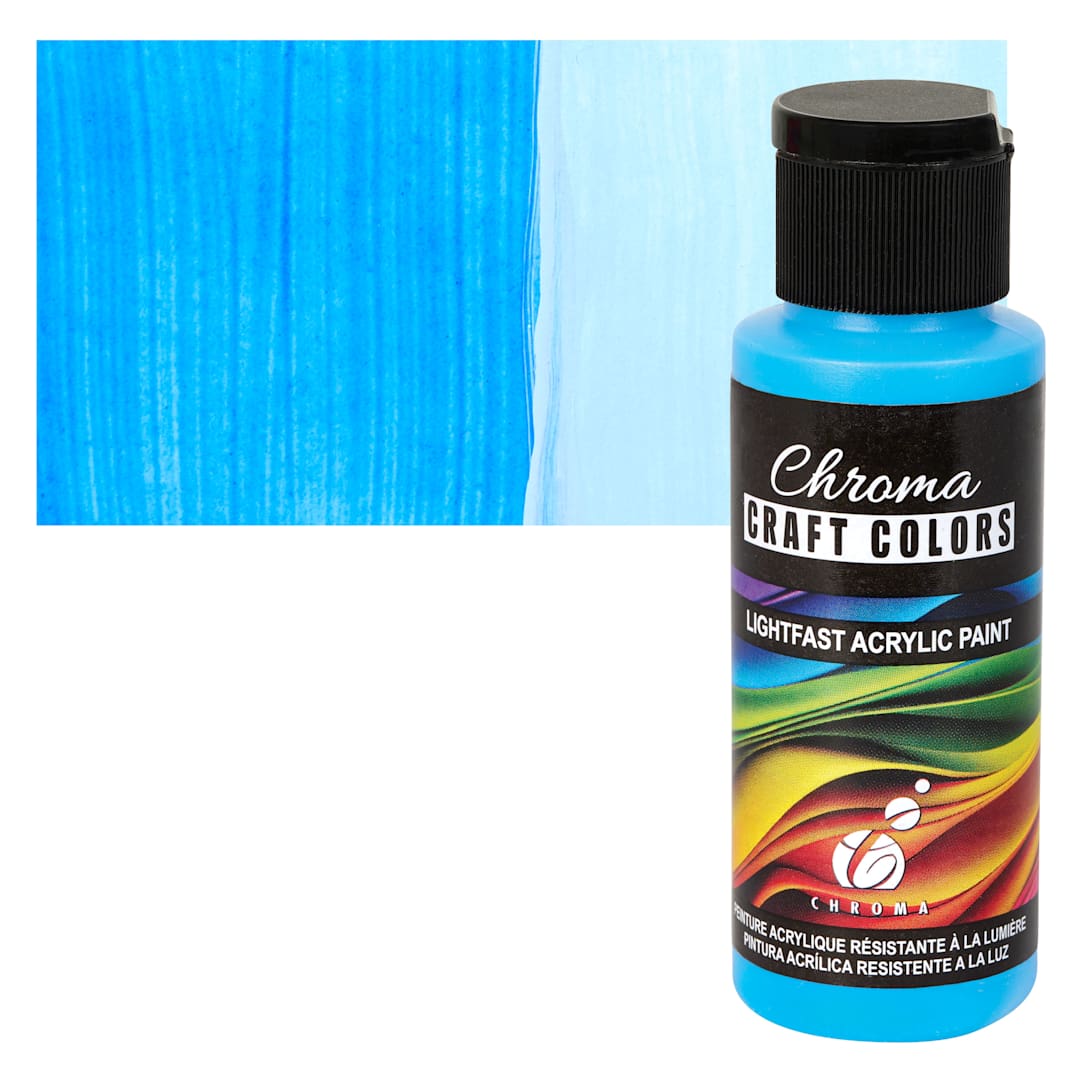Open in modal - Chroma Craft Colors Acrylic Paint - Neon Blue Light Special, swatch and bottle