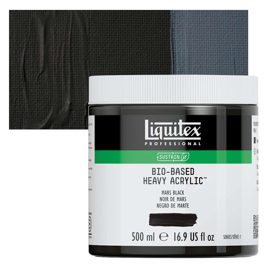 Open in modal - Liquitex Bio-Based Heavy Acrylic Paint - Mars Black, 500 ml jar and swatch