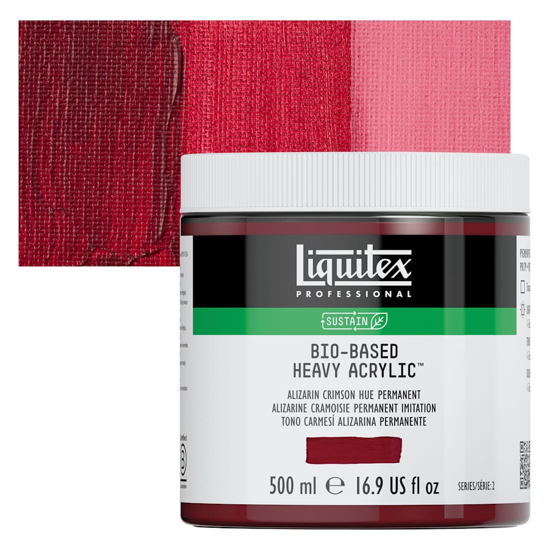Open in modal - Liquitex Bio-Based Heavy Acrylic Paint - Alizarin Crimson Hue Permanent, 500 ml jar and swatch
