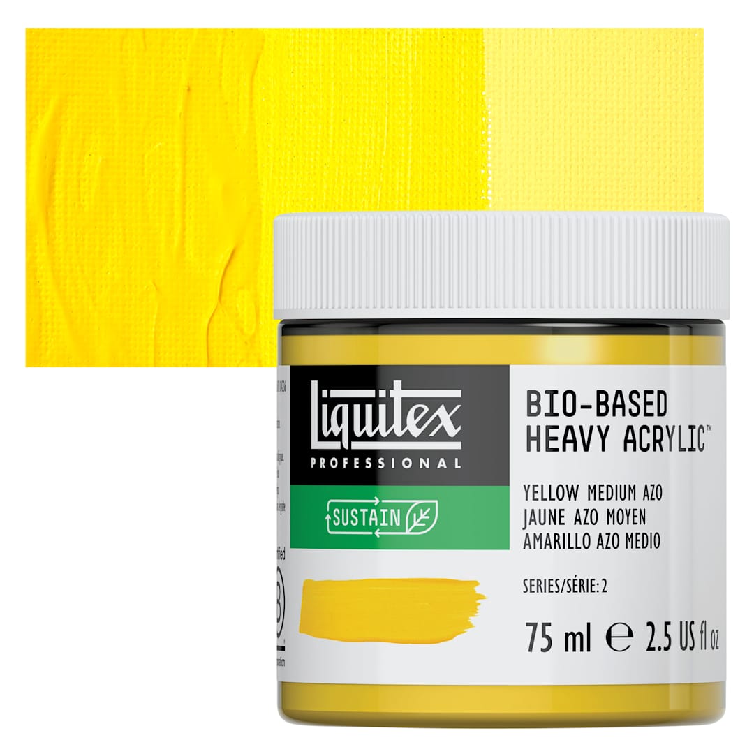 Open in modal - Liquitex Bio-Based Heavy Acrylic Paint - Yellow Medium Azo, 75 ml jar and swatch