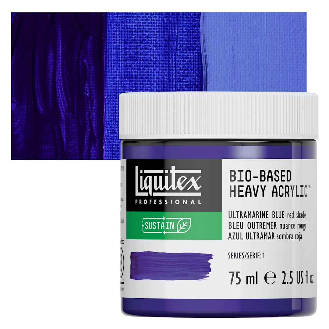 Open in modal - Liquitex Bio-Based Heavy Acrylic Paint - Ultramarine Blue (Red Shade), 75 ml jar and swatch