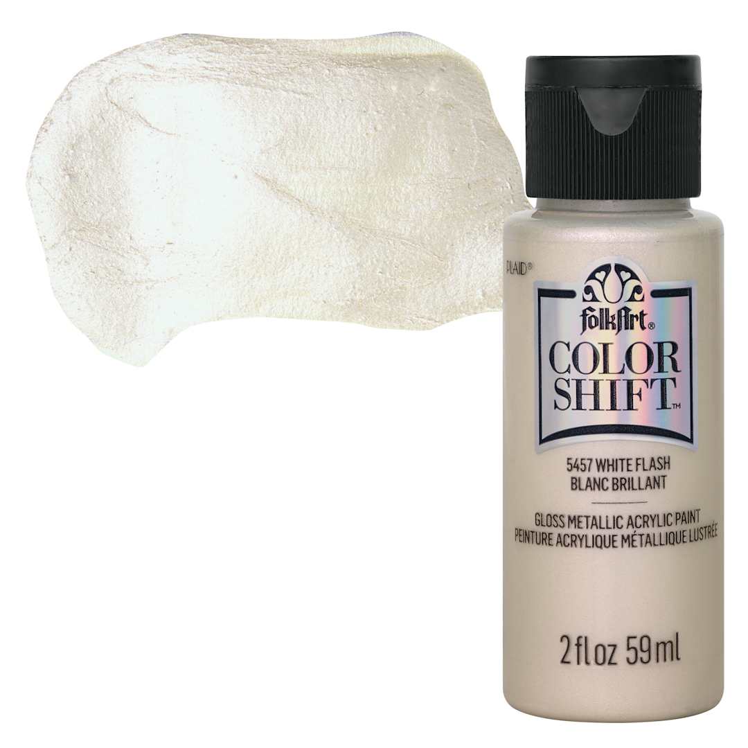 Open in modal - FolkArt Color Shift Paint - White Flash, 2 oz, bottle with swatch