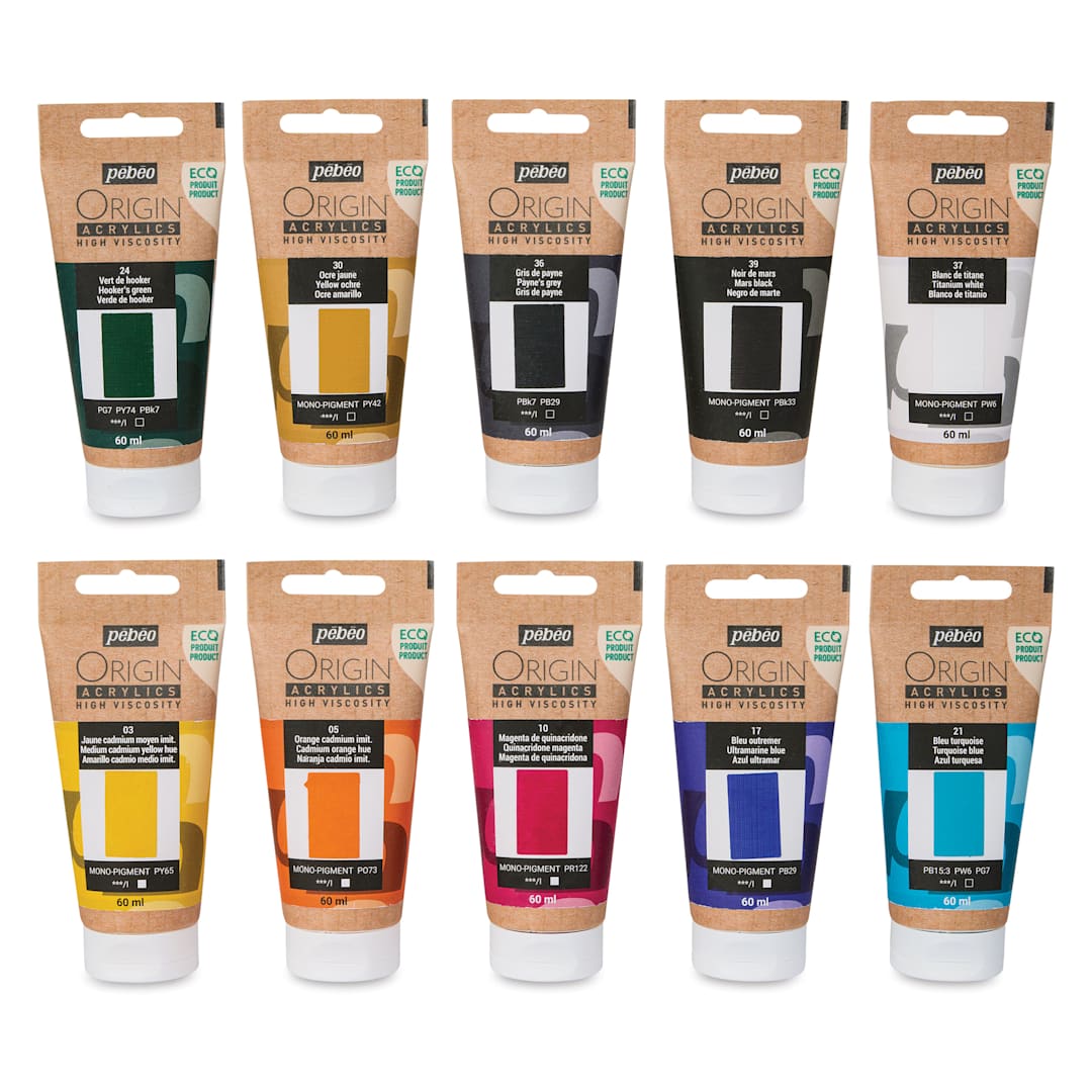 Open in modal - Pebeo Origin Acrylic Paint - Set of 10, Essentials, 60 ml, out of packaging