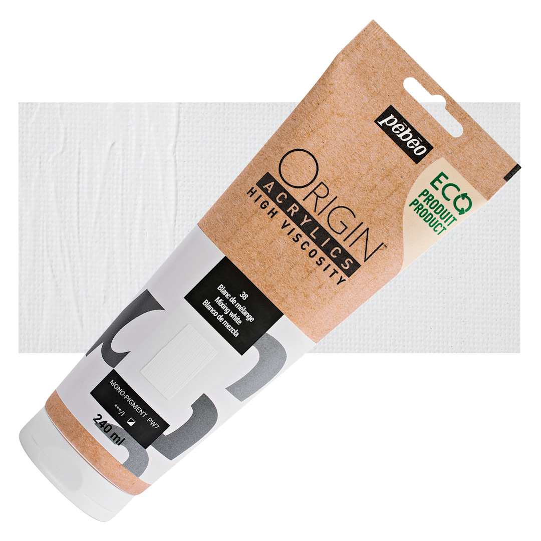 Open in modal - Pebeo Origin Acrylic Paint - Mixing White, 240 ml tube and swatch