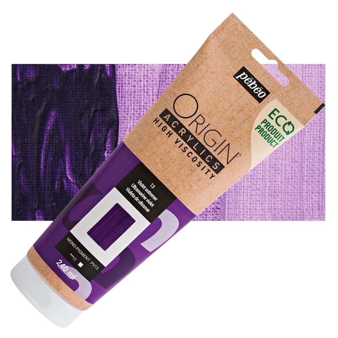 Open in modal - Pebeo Origin Acrylic Paint - Ultramarine Violet, 240 ml tube and swatch