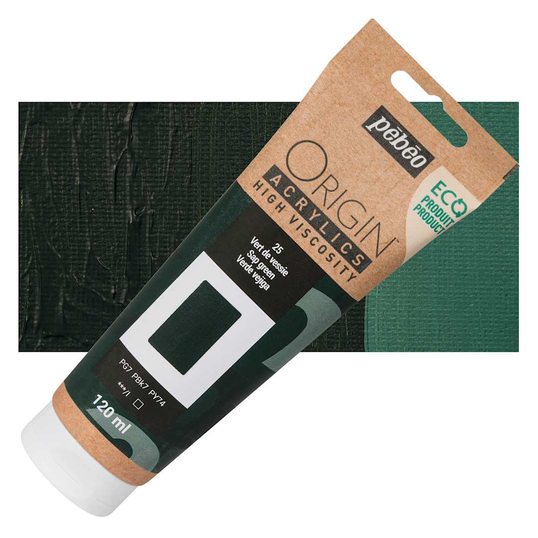 Open in modal - Pebeo Origin Acrylic Paint - Sap Green, 120 ml tube and swatch