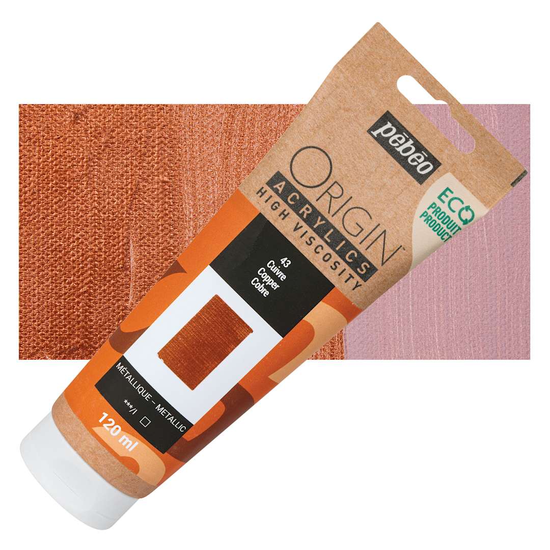 Open in modal - Pebeo Origin Acrylic Paint - Copper, 120 ml tube and swatch