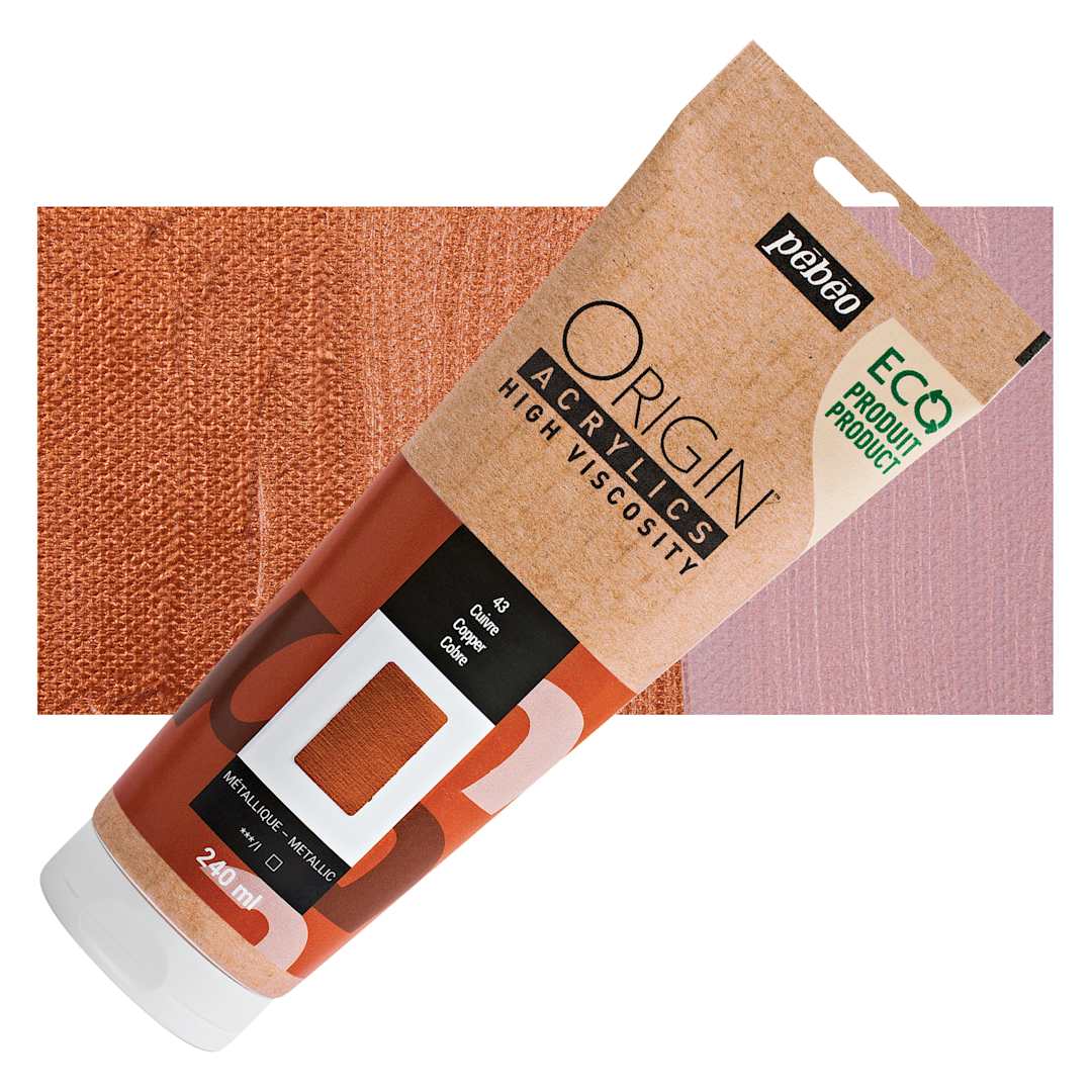 Open in modal - Pebeo Origin Acrylic Paint - Copper, 240 ml tube and swatch