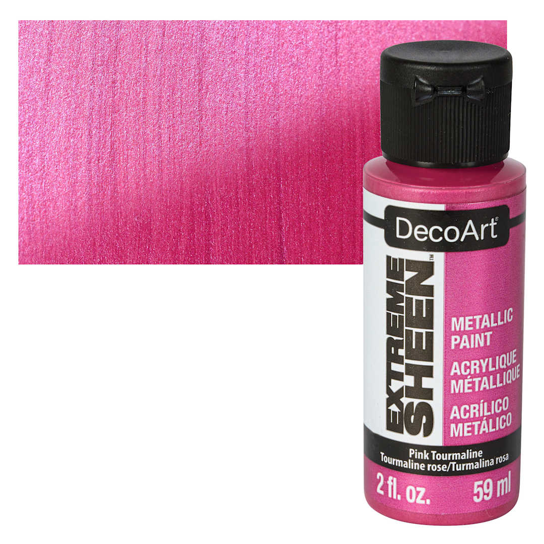 Open in modal - DecoArt Extreme Sheen Metallic Acrylic Paint - Pink Tourmaline, 2 oz bottle and swatch