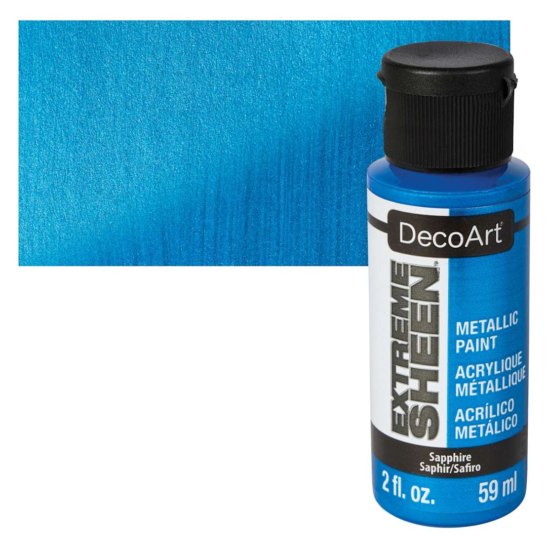 Open in modal - DecoArt Extreme Sheen Metallic Acrylic Paint - Sapphire, 2 oz bottle and swatch