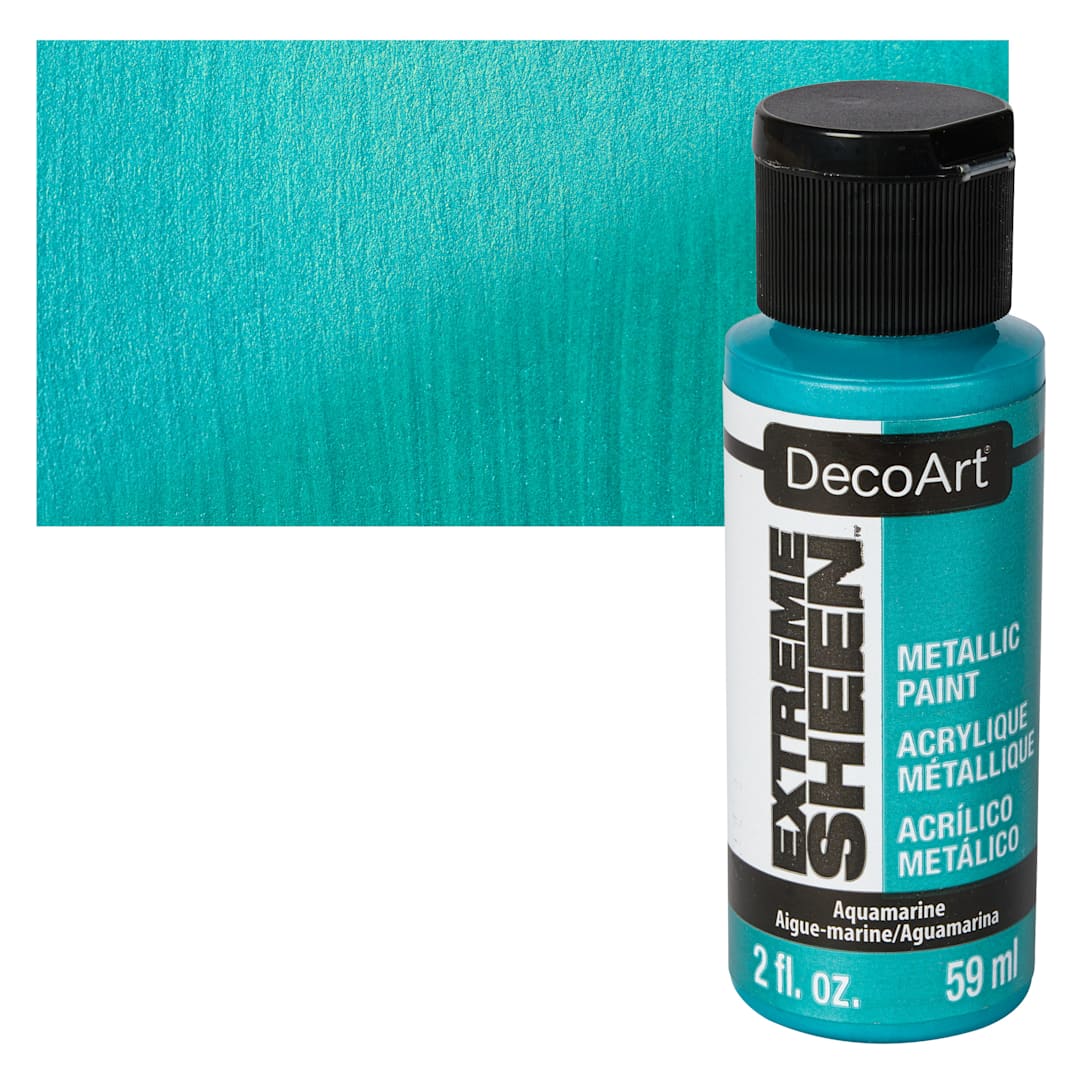 Open in modal - DecoArt Extreme Sheen Metallic Acrylic Paint - Aquamarine, 2 oz bottle and swatch