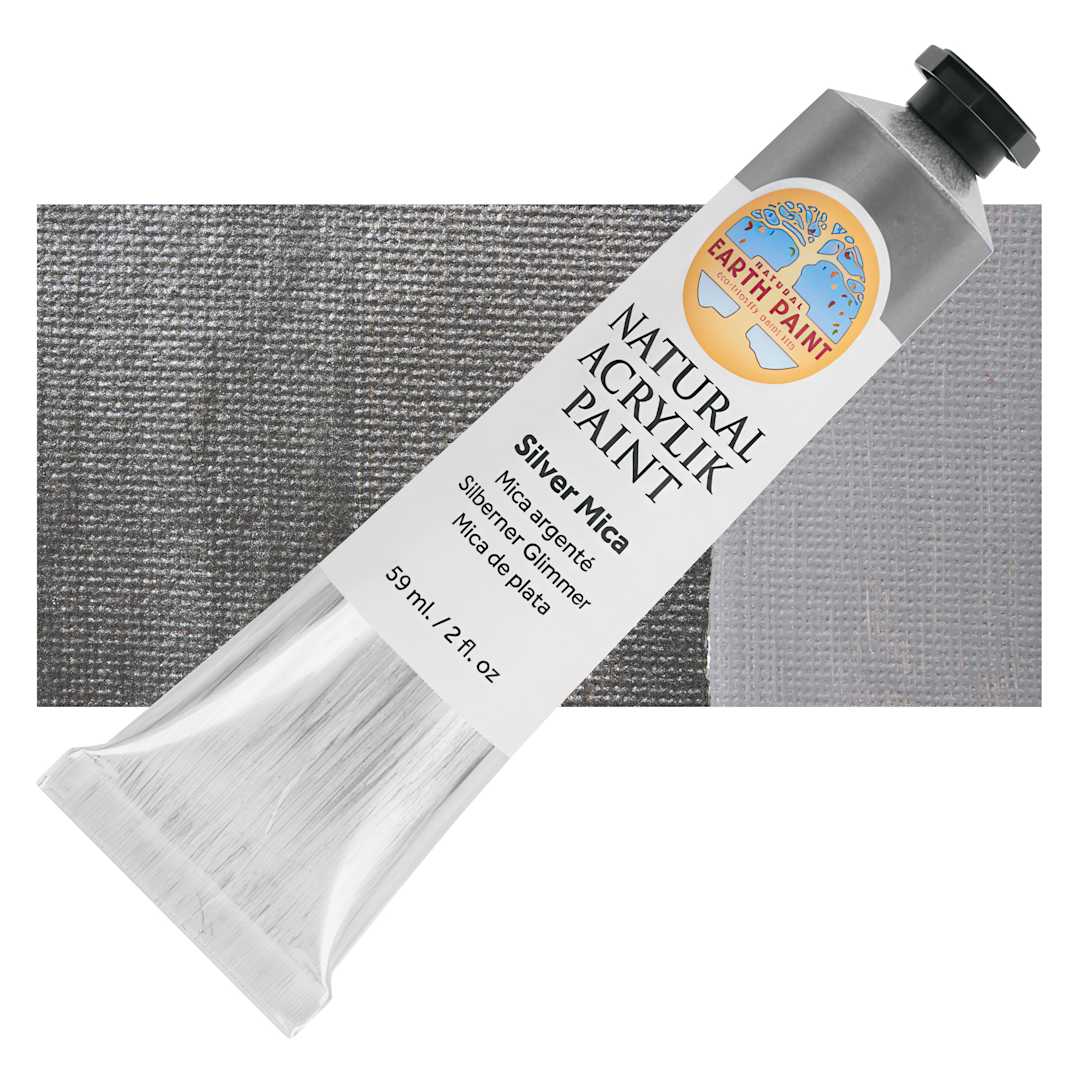 Open in modal - Natural Earth Paint Natural Acrylik Paint - Silver Mica, 59 ml tube and swatch