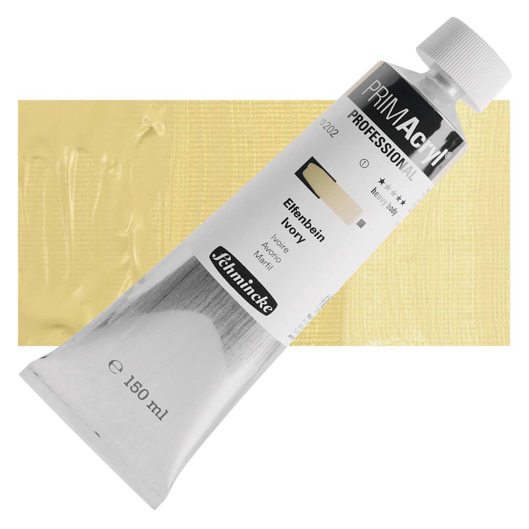 Open in modal - Schmincke Primacryl Professional Acrylic Paint - Ivory, 150 ml Tube and swatch