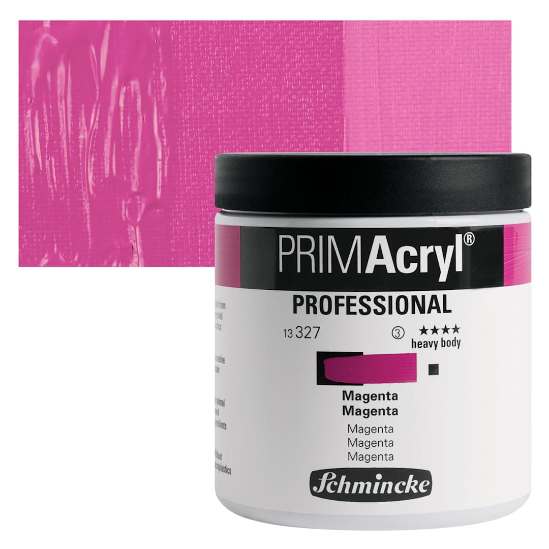 Open in modal - Schmincke Primacryl Professional Acrylic Paint - Magenta, 237 ml Jar and swatch