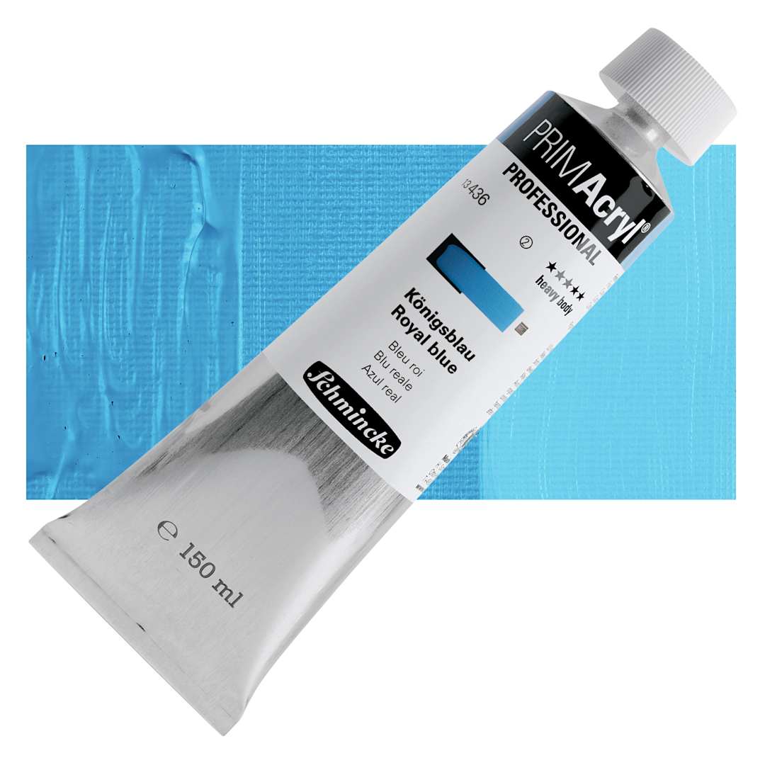 Open in modal - Schmincke Primacryl Professional Acrylic Paint - Royal Blue, 150 ml Tube and swatch