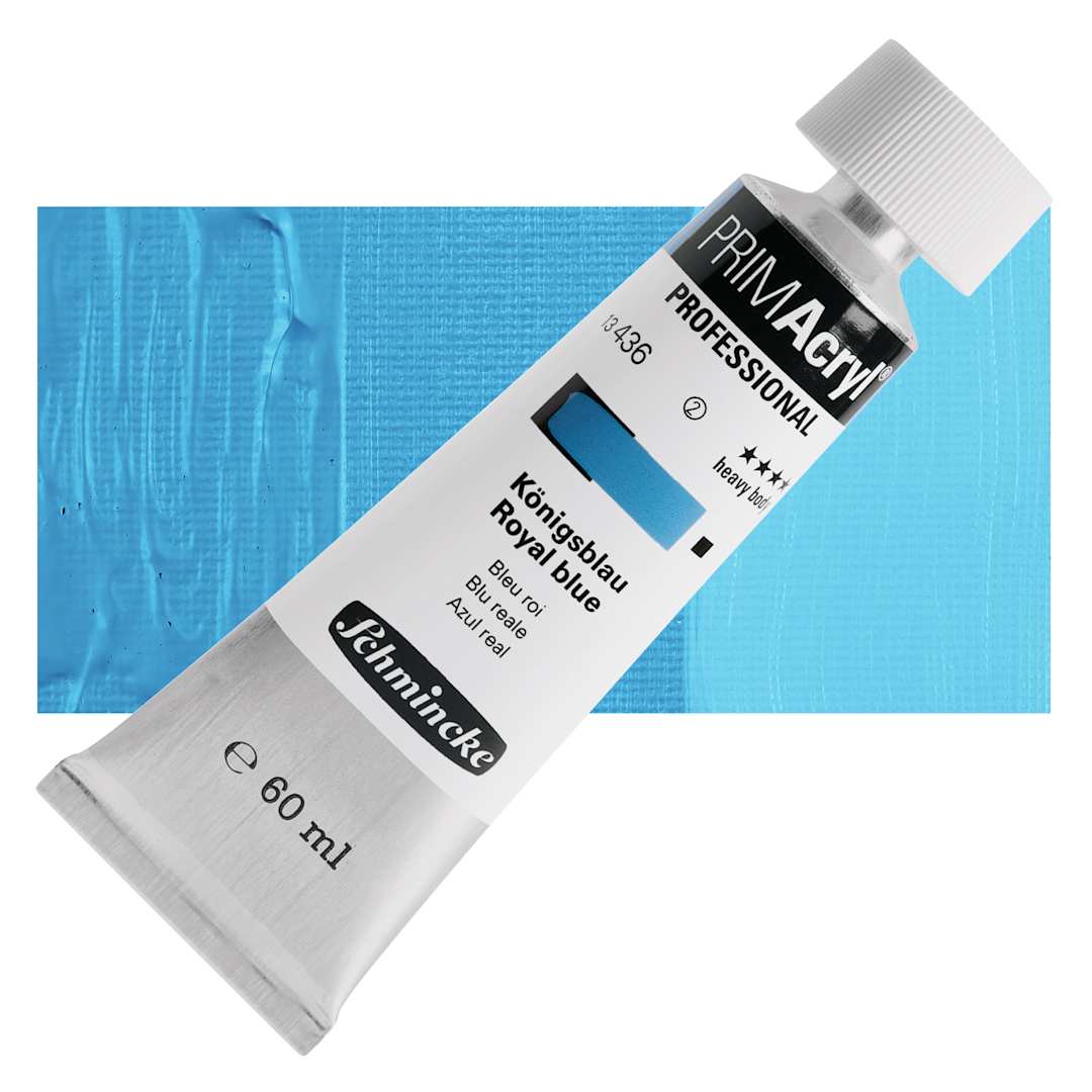 Open in modal - Schmincke Primacryl Professional Acrylic Paint - Royal Blue, 60 ml Tube and swatch