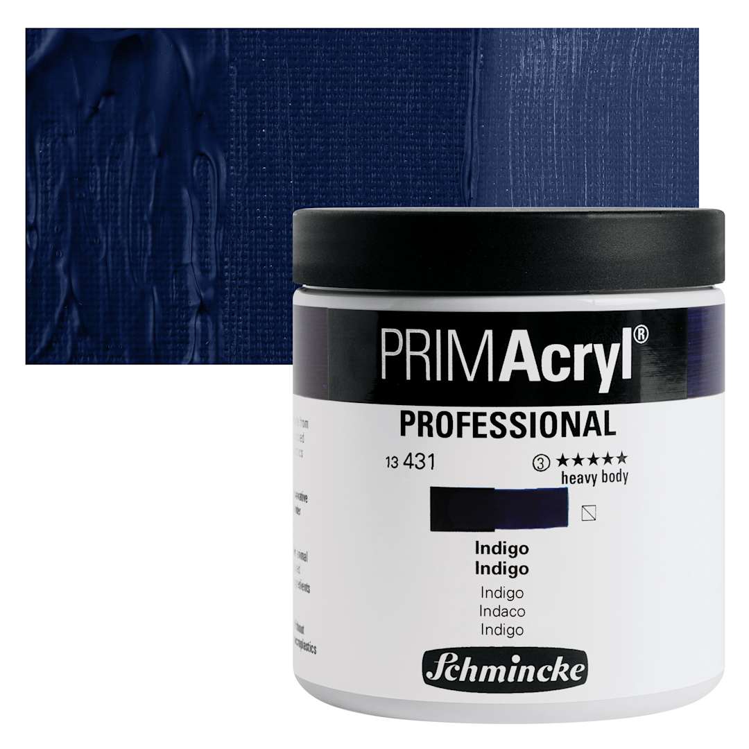 Open in modal - Schmincke Primacryl Professional Acrylic Paint - Indigo, 237 ml Jar and swatch