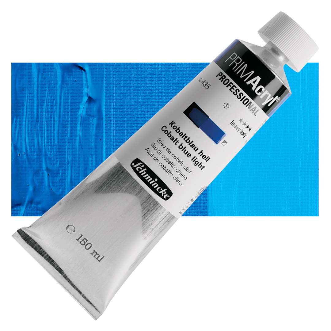 Open in modal - Schmincke Primacryl Professional Acrylic Paint - Cobalt Blue Light, 150 ml Tube and swatch