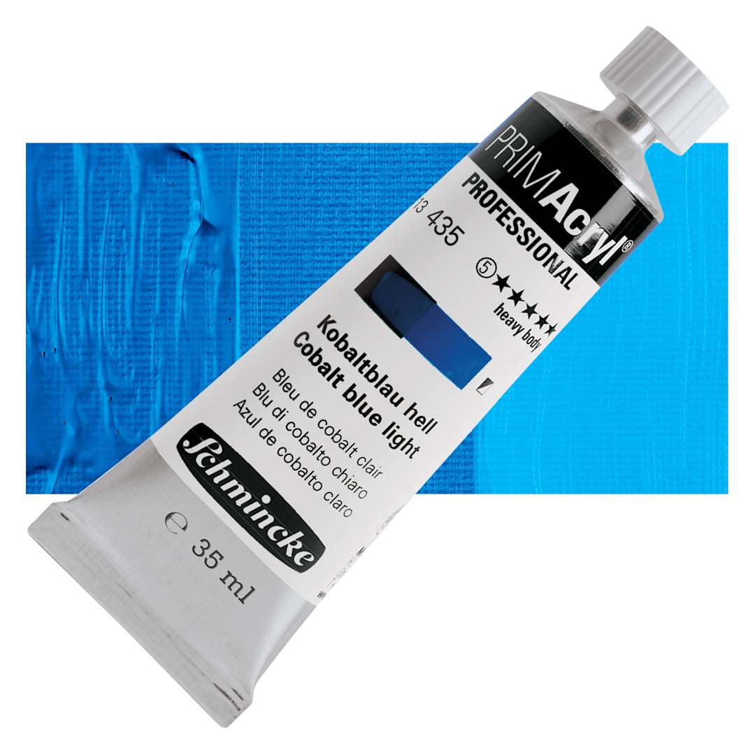 Open in modal - Schmincke Primacryl Professional Acrylic Paint - Cobalt Blue Light, 35 ml Tube and swatch