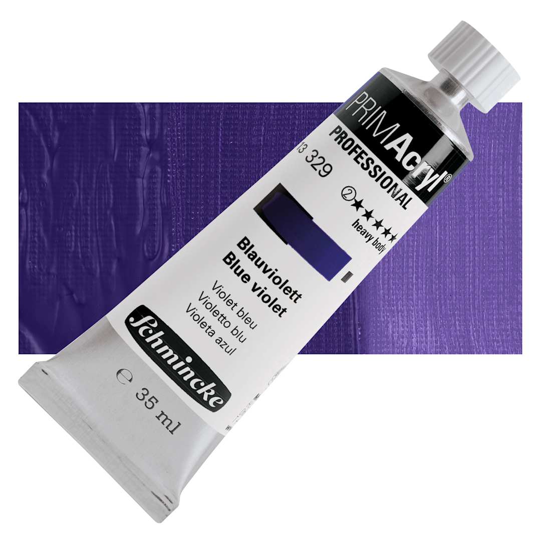 Open in modal - Schmincke Primacryl Professional Acrylic Paint - Blue Violet, 35 ml Tube and swatch