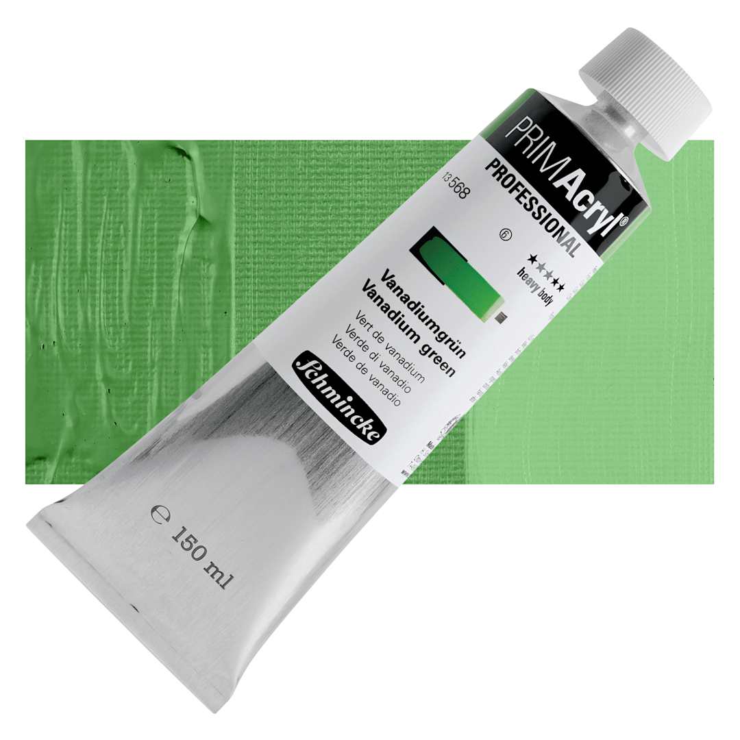 Open in modal - Schmincke Primacryl Professional Acrylic Paint - Vanadium Green, 150 ml Tube and swatch