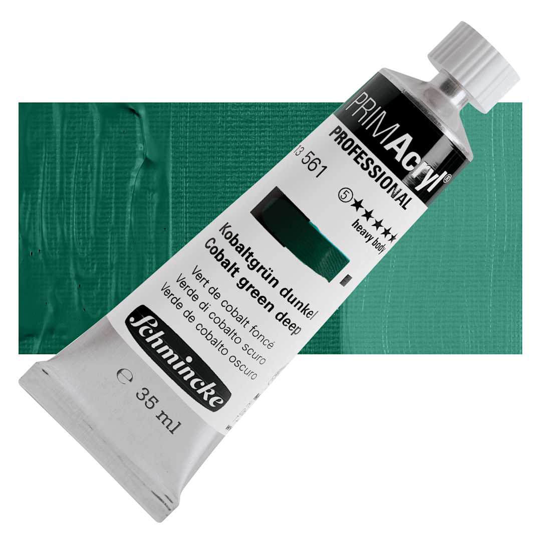 Open in modal - Schmincke Primacryl Professional Acrylic Paint - Cobalt Green Deep, 35 ml Tube and swatch