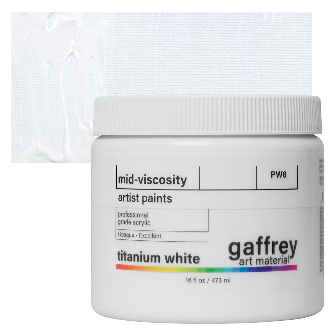 Open in modal - Gaffrey Art Material Standard Body Acrylic Paint - Titanium White, 473 ml jar and swatch