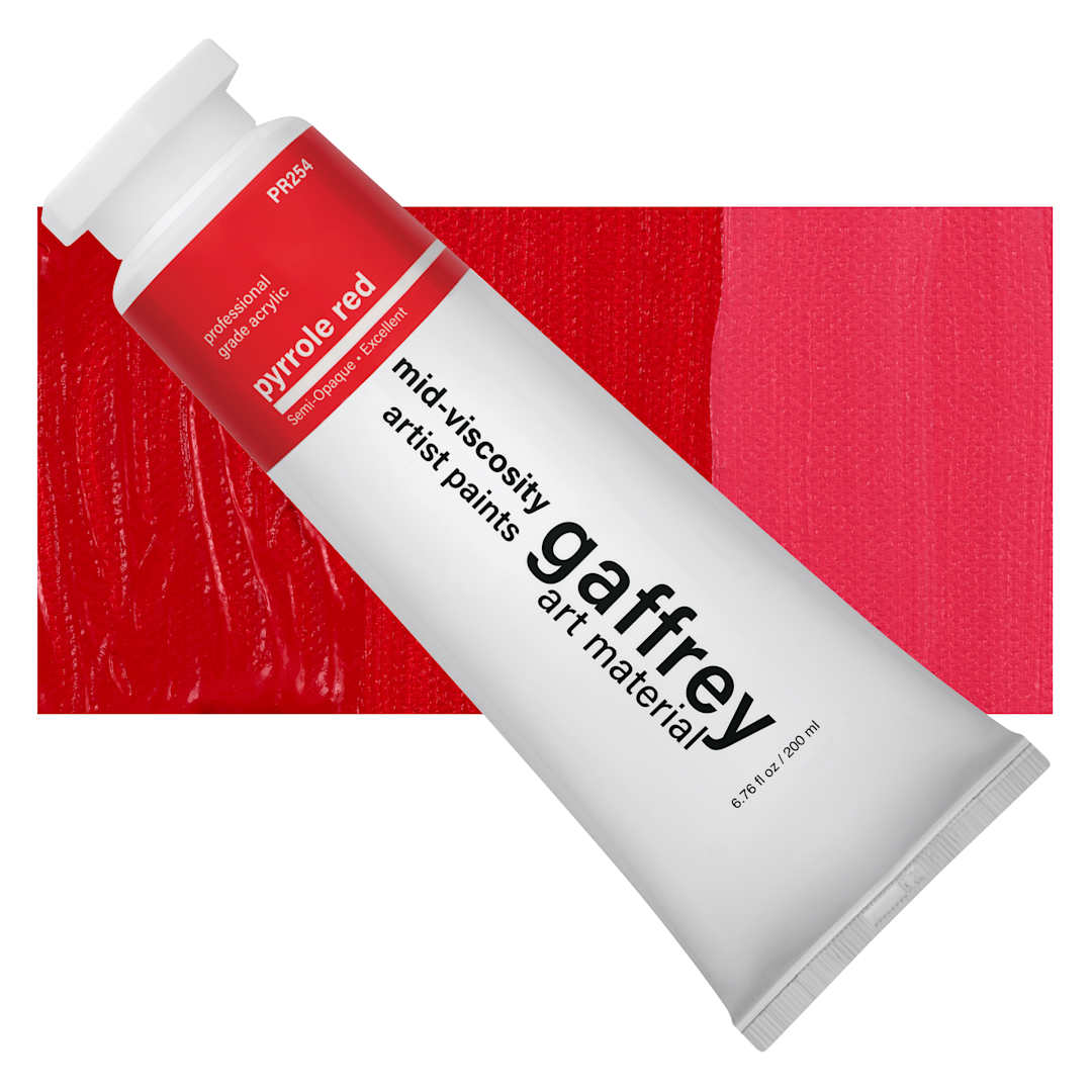 Open in modal - Gaffrey Art Material Standard Body Acrylic Paint - Pyrrole Red, 200 ml tube and swatch