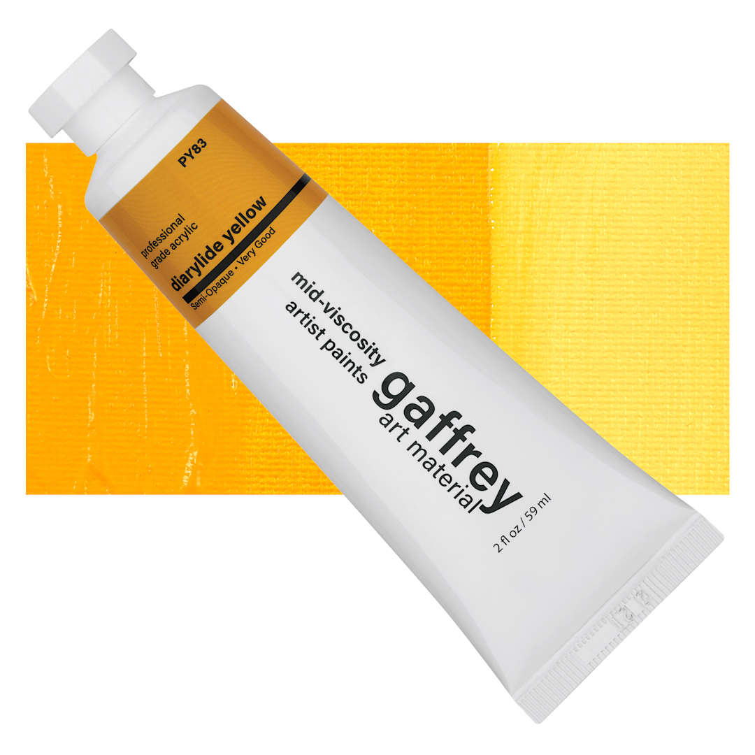 Open in modal - Gaffrey Art Material Standard Body Acrylic Paint - Diarylide Yellow, 59 ml tube and swatch