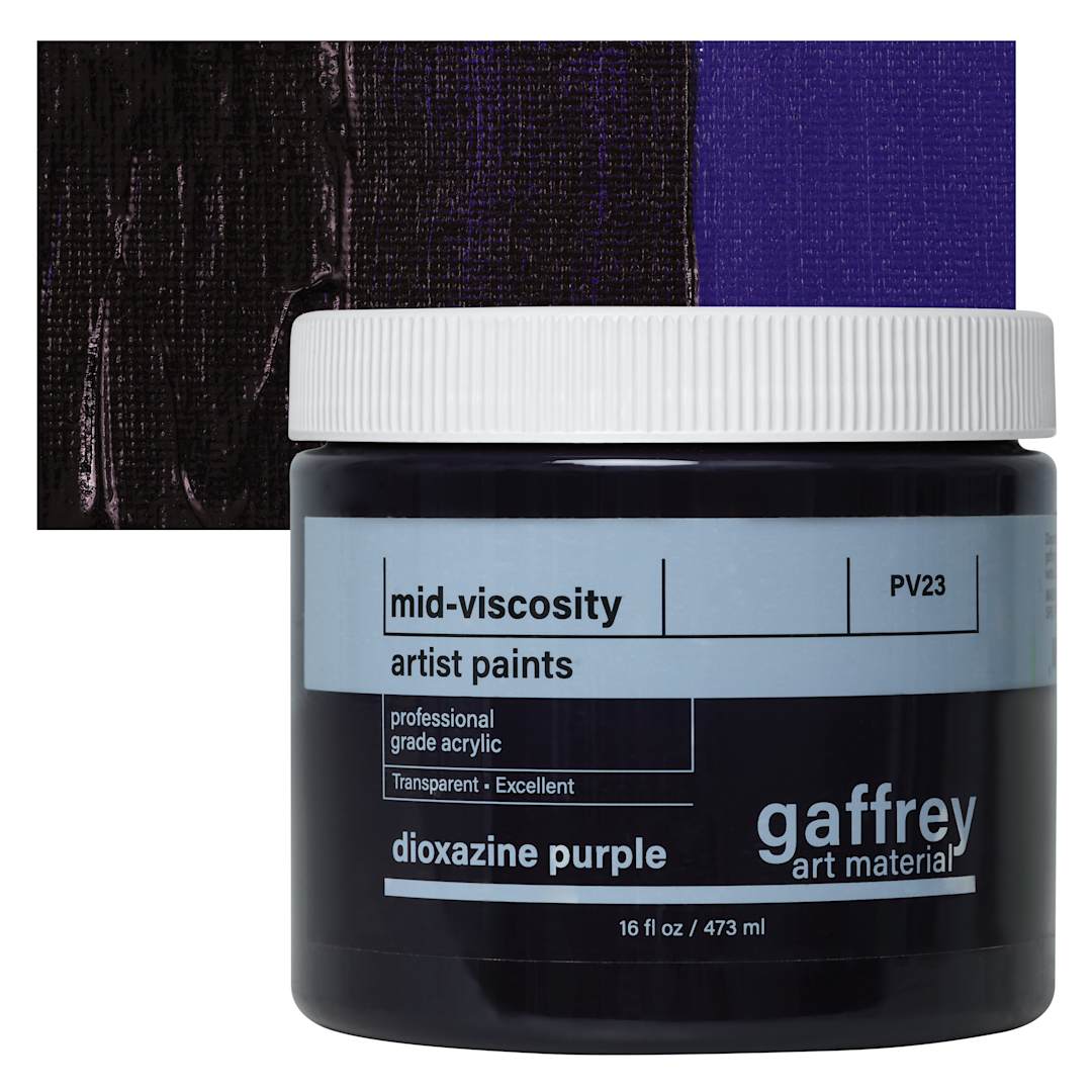 Open in modal - Gaffrey Art Material Standard Body Acrylic Paint - Dioxazine Purple, 473 ml jar and swatch
