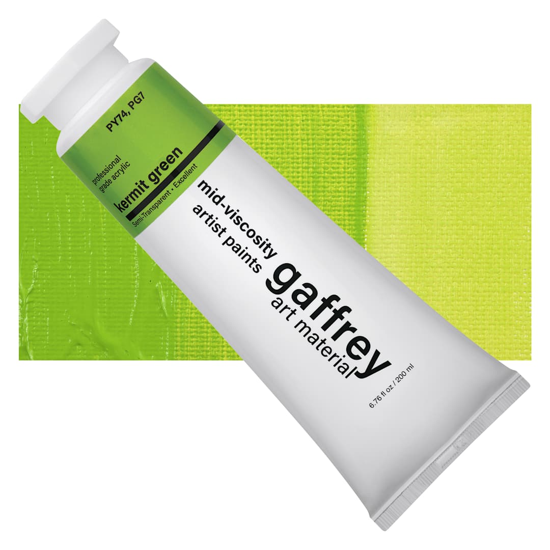 Open in modal - Gaffrey Art Material Standard Body Acrylic Paint - Kermit Green, 200 ml tube and swatch