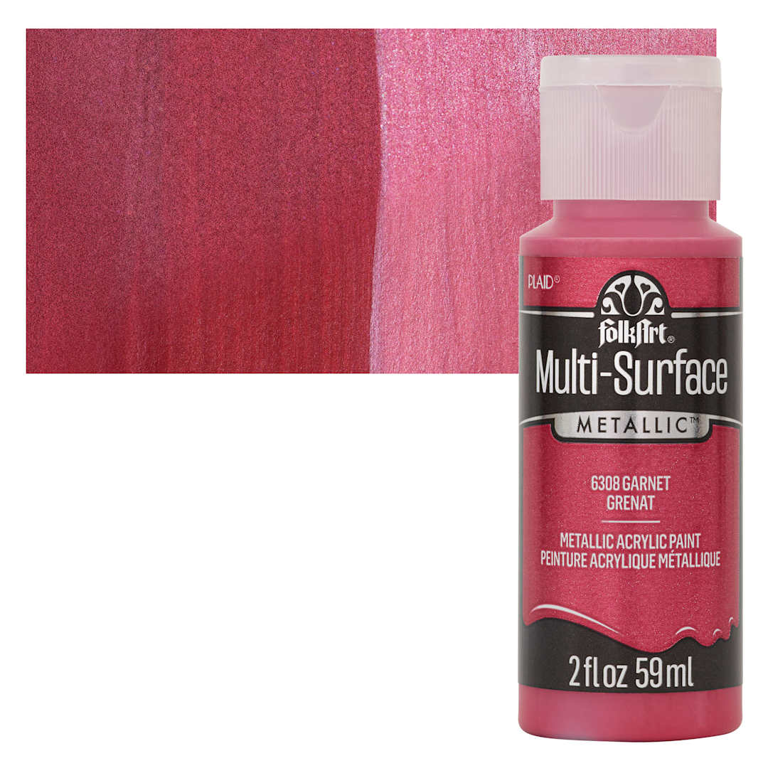 Open in modal - FolkArt Multi-Surface Metallic Acrylic Paint - Garnet, 59 ml bottle and swatch