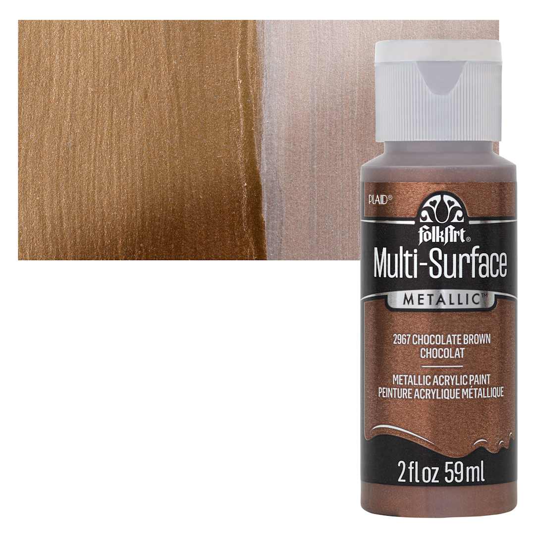Open in modal - FolkArt Multi-Surface Metallic Acrylic Paint - Chocolate Brown, 59 ml bottle and swatch