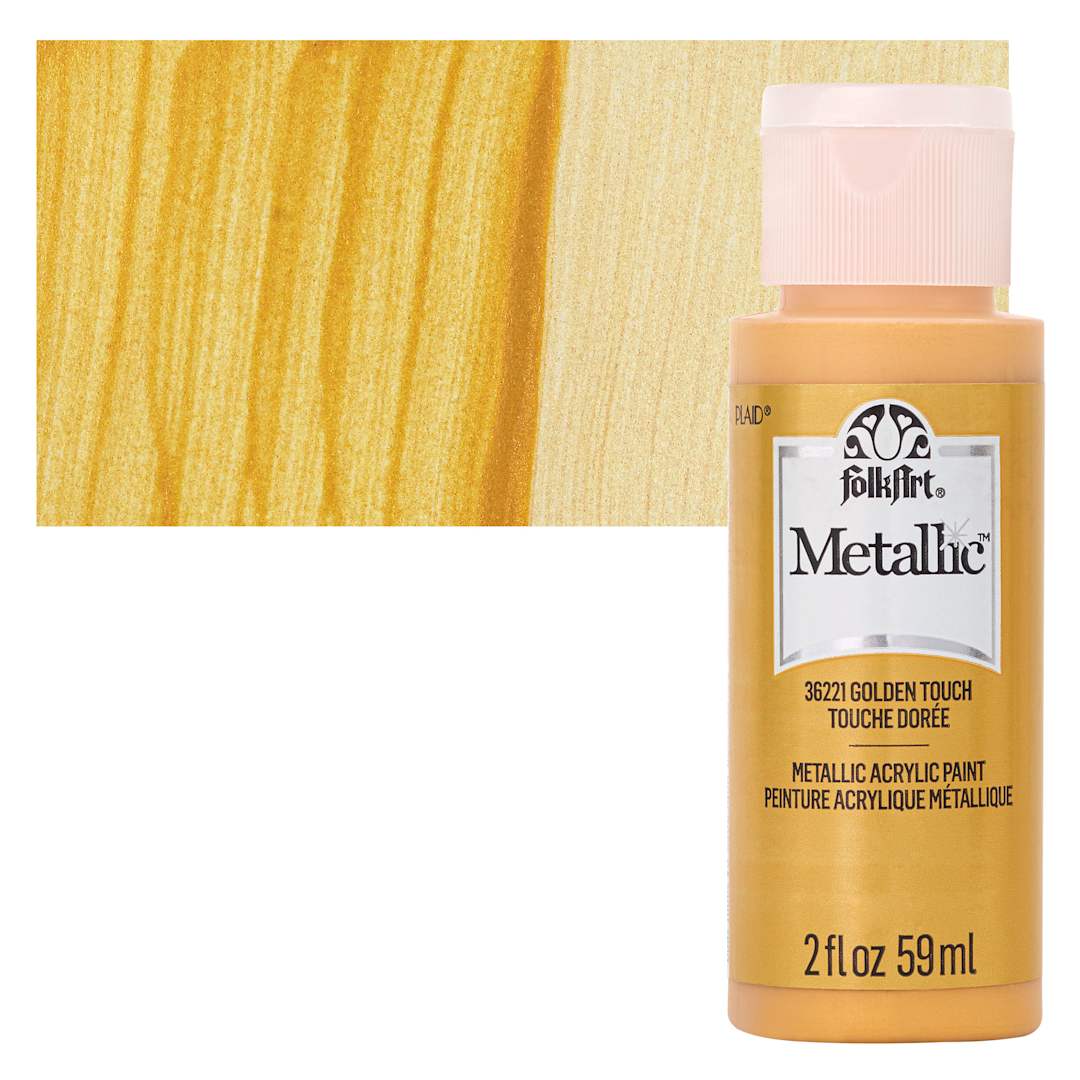 Open in modal - FolkArt Metallic Acrylic Paint - Golden Touch - bottle and swatch