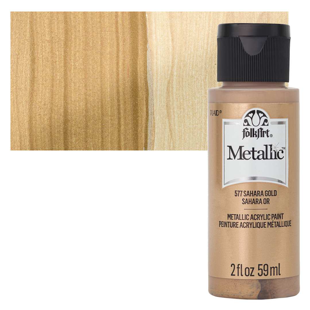 Open in modal - FolkArt Metallic Acrylic Paint - Sahara Gold - bottle and swatch