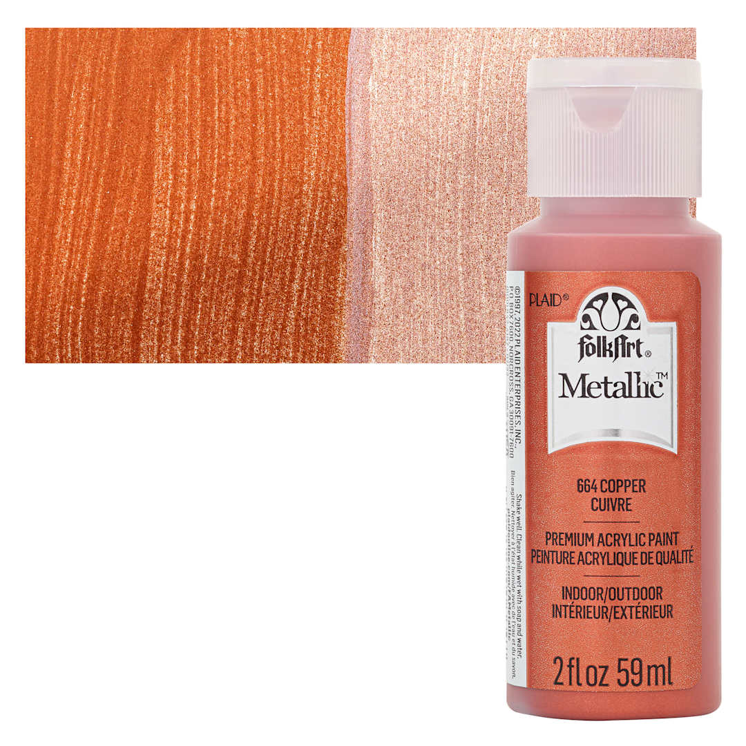 Open in modal - FolkArt Metallic Acrylic Paint - Copper, 59 ml bottle and swatch