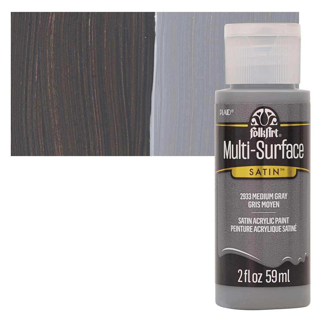 Open in modal - FolkArt Multi-Surface Acrylic Paint - Medium Gray, 59 ml bottle and swatch