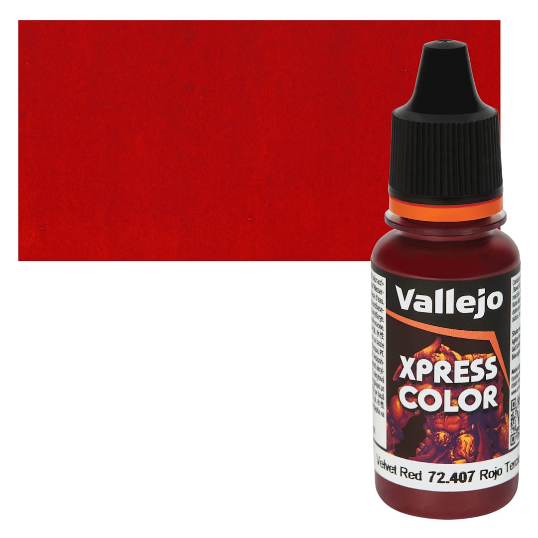 Open in modal - Vallejo Xpress Color Acrylic Paint - Plasma Red 18 ml Bottle and Swatch