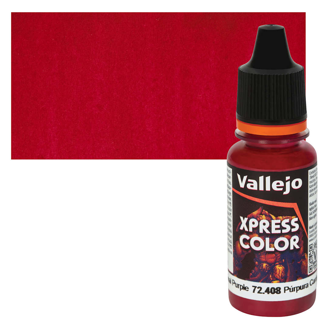 Open in modal - Vallejo Xpress Color Acrylic Paint - Cardinal Purple, 18 ml Bottle and Swatch