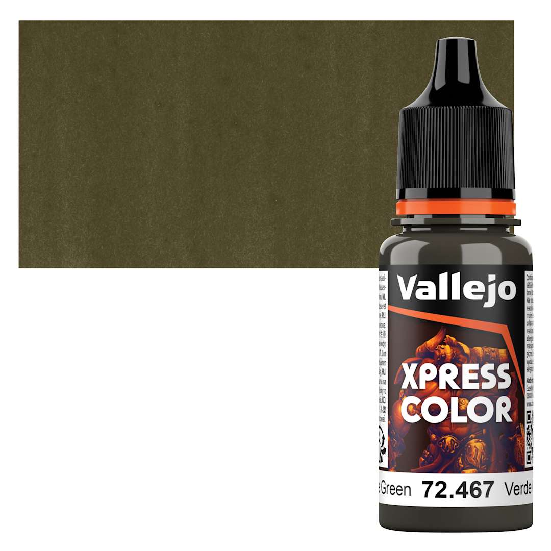 Open in modal - Vallejo Xpress Color Acrylic Paint - Camouflage Green, 18 ml bottle and swatch